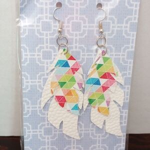 Multicolor Feather Faux Leather Handcrafted‎ New Earrings